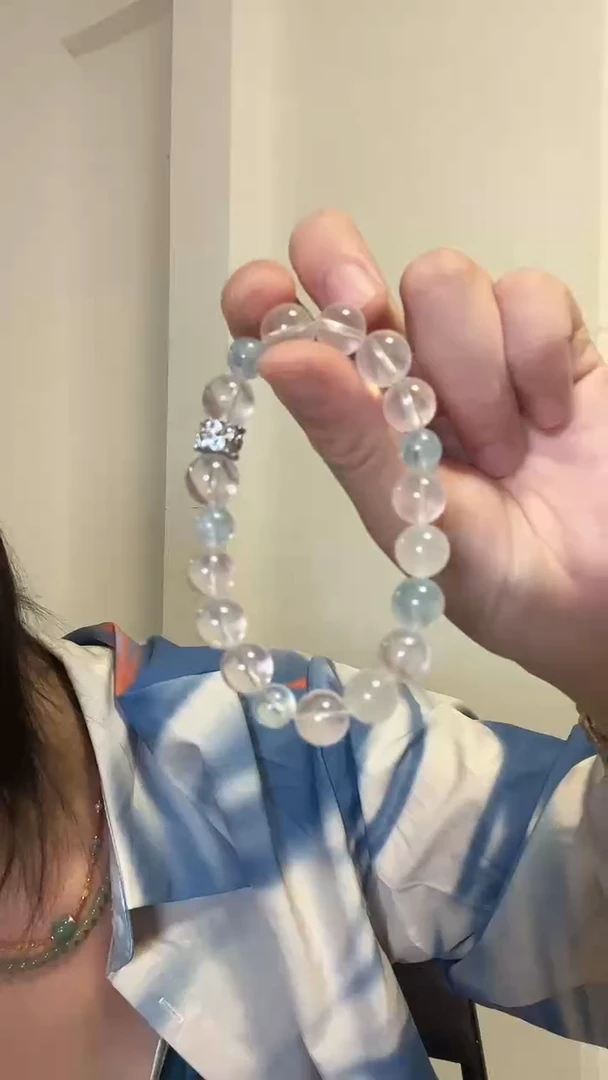 银S925镶嵌手链水晶海蓝宝星光粉手串