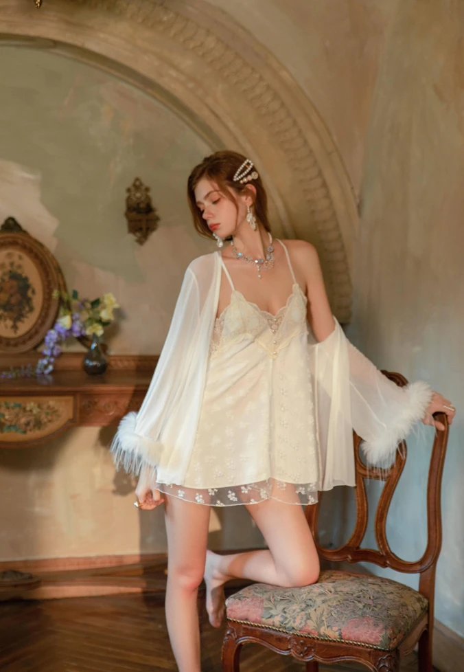 【颜如玉】蕾丝睡裙轻奢时尚美背性感气质露纯欲网红睡裙法式显瘦