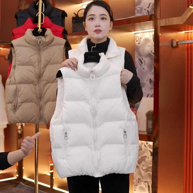 2024新款时尚宽松盾牌休闲百搭外穿立领保暖白鸭绒马甲