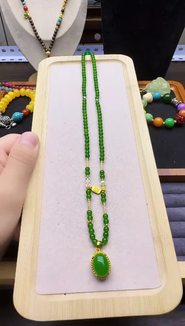 和田玉14K金镶嵌颈饰X161