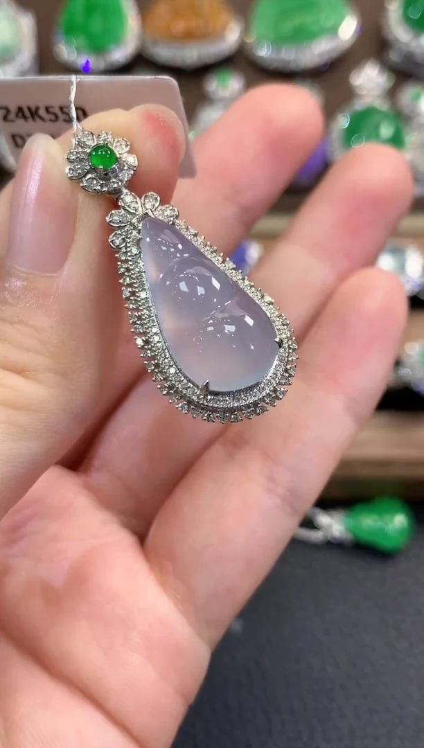 翡翠18K金镶嵌吊坠(不含链)春日珠宝 C33紫货有色差