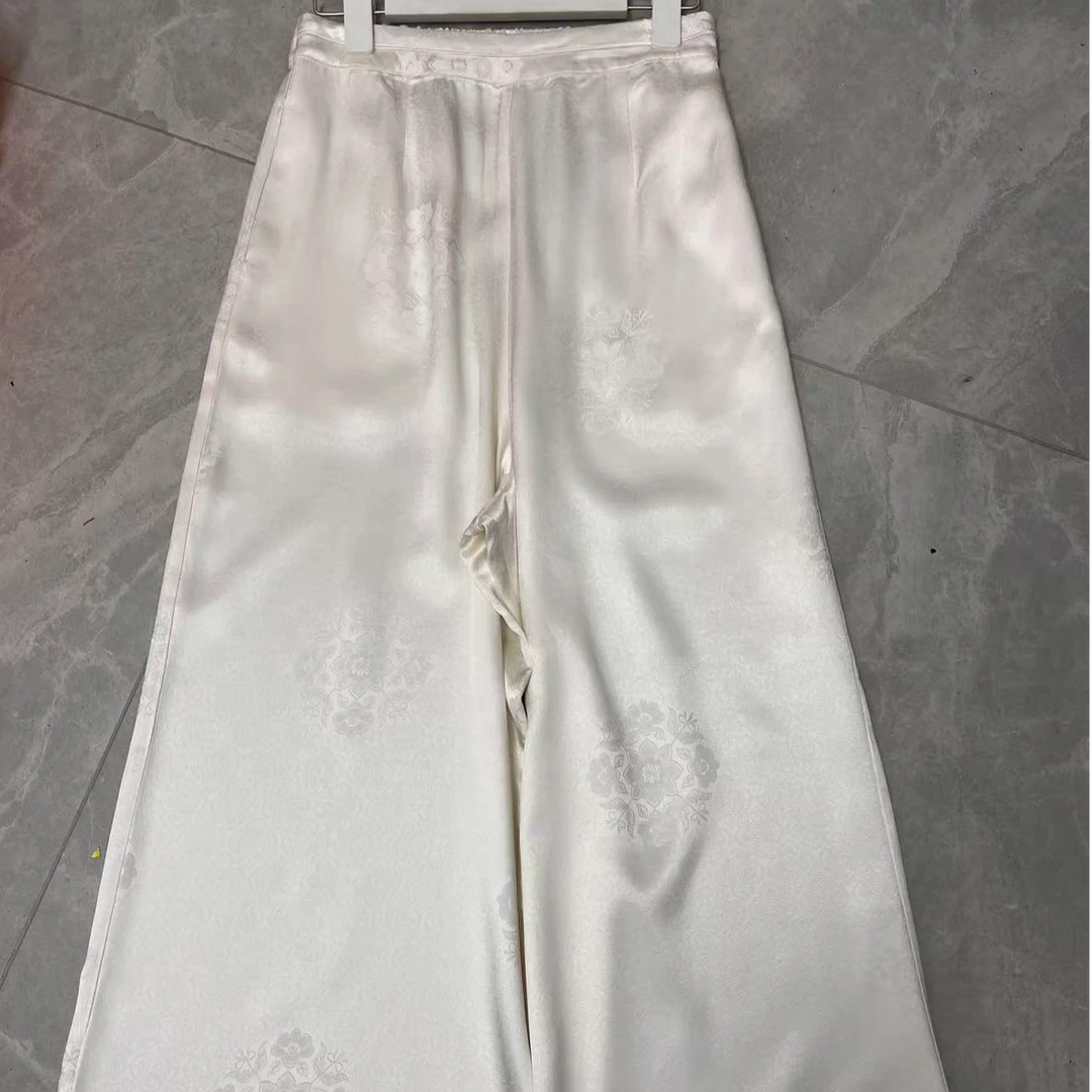 桑蚕丝阔腿裤女高腰垂感休闲裤新款直筒裤中国风显瘦裤裙283