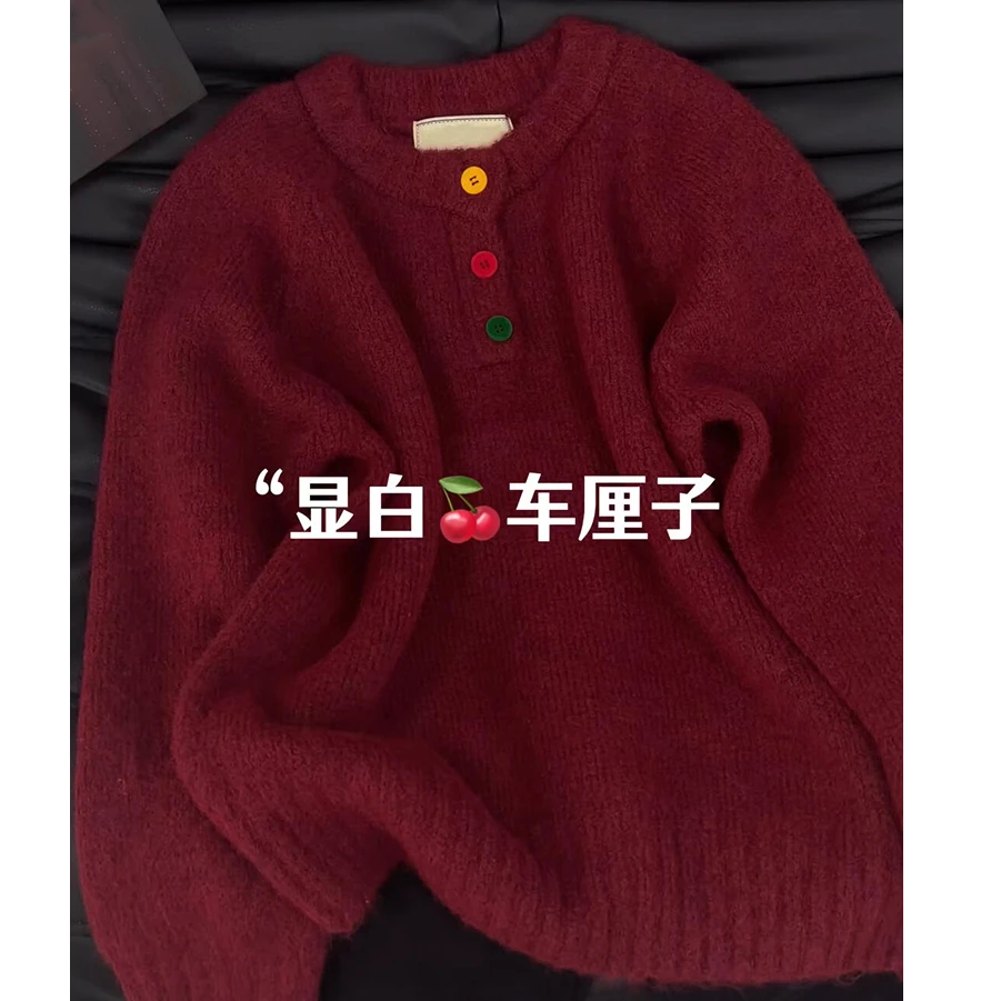 高级感慵懒独特漂亮超好看针织衫女冬季奶fufu软糯圣诞红套头毛衣