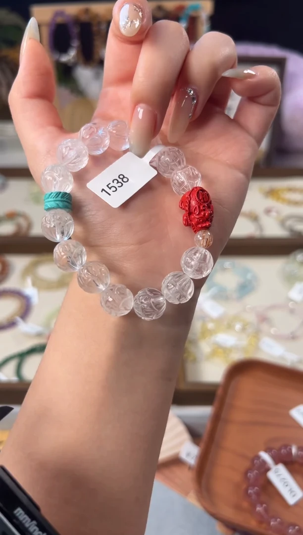 水晶手链未镶嵌莲花雕刻水晶帝王砂配件