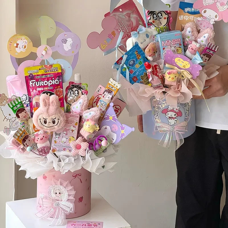 【礼悦】六一儿童节套二卡通抱抱桶花店花束制作材料diy手工零食