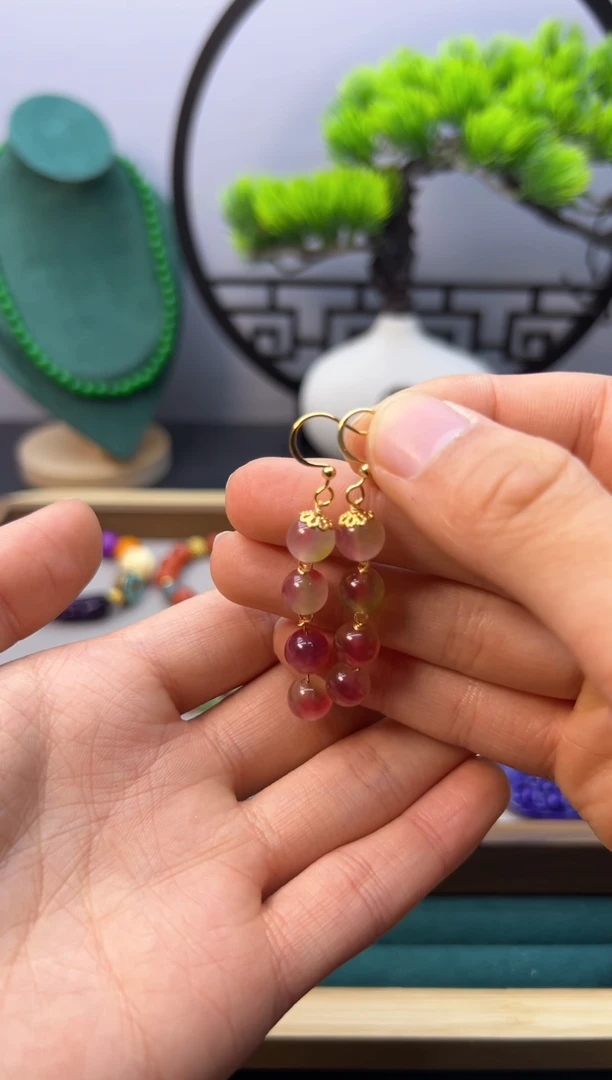 【闪购商品】西瓜碧玺耳饰14K金镶嵌E248