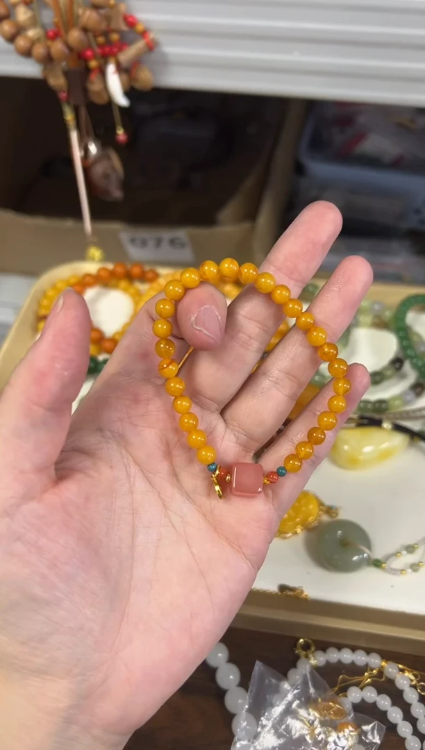 手链蜜蜡未镶嵌鸡油黄蜜蜡粉糯方块款手链[0372]