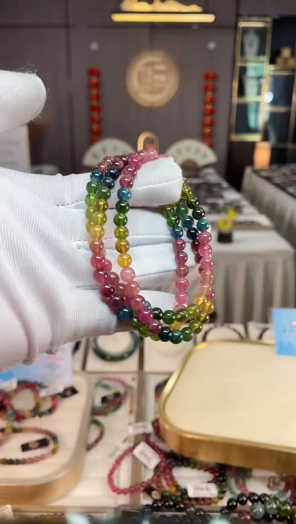 未镶嵌老矿碧玺彩虹三圈手串5mm+碧玺xion多样性发一条
