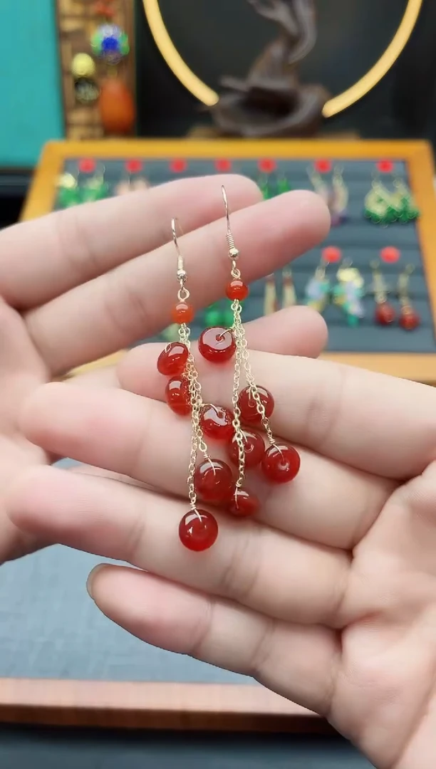 【闪购商品】南红玛瑙耳饰银S925镶嵌208000