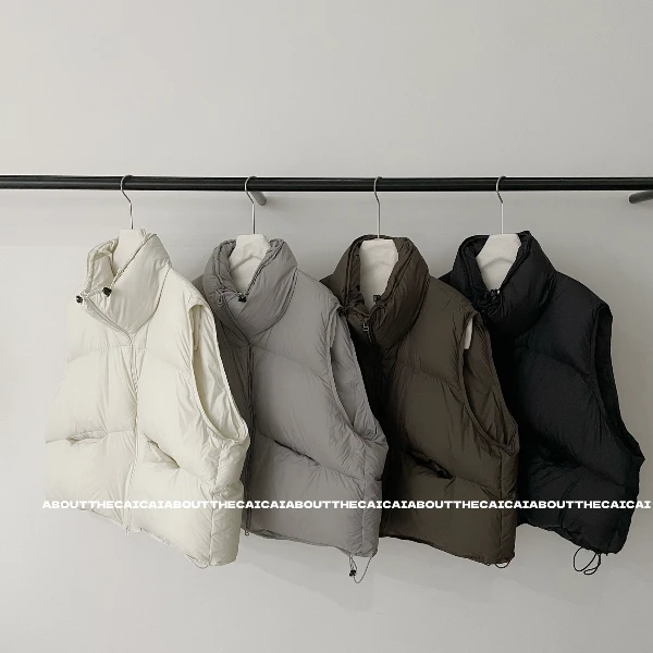CAICAI/ 新国标90白鸭绒羽绒马甲外套女冬季韩系简约立领休闲上衣