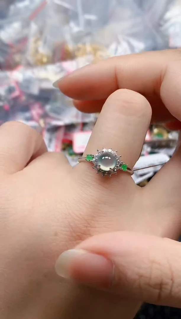 银S925镶嵌戒指翡翠天然A货缅甸翡翠