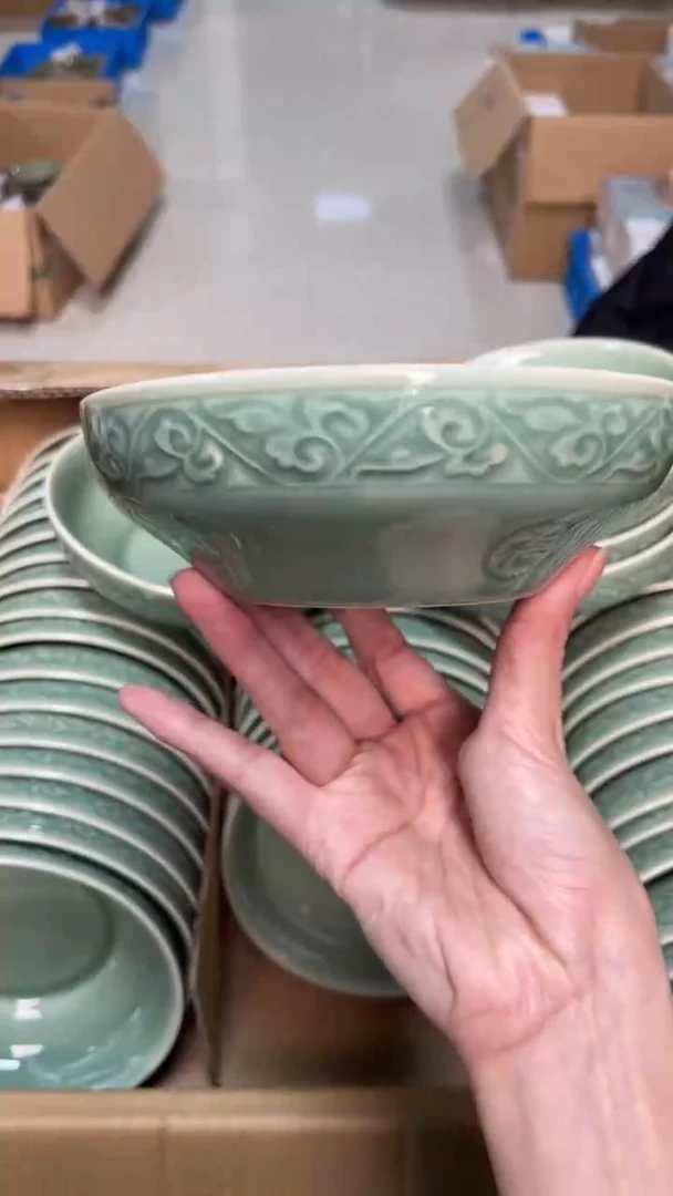 陶瓷耀州窑青瓷6英寸福字蒸碗   单只