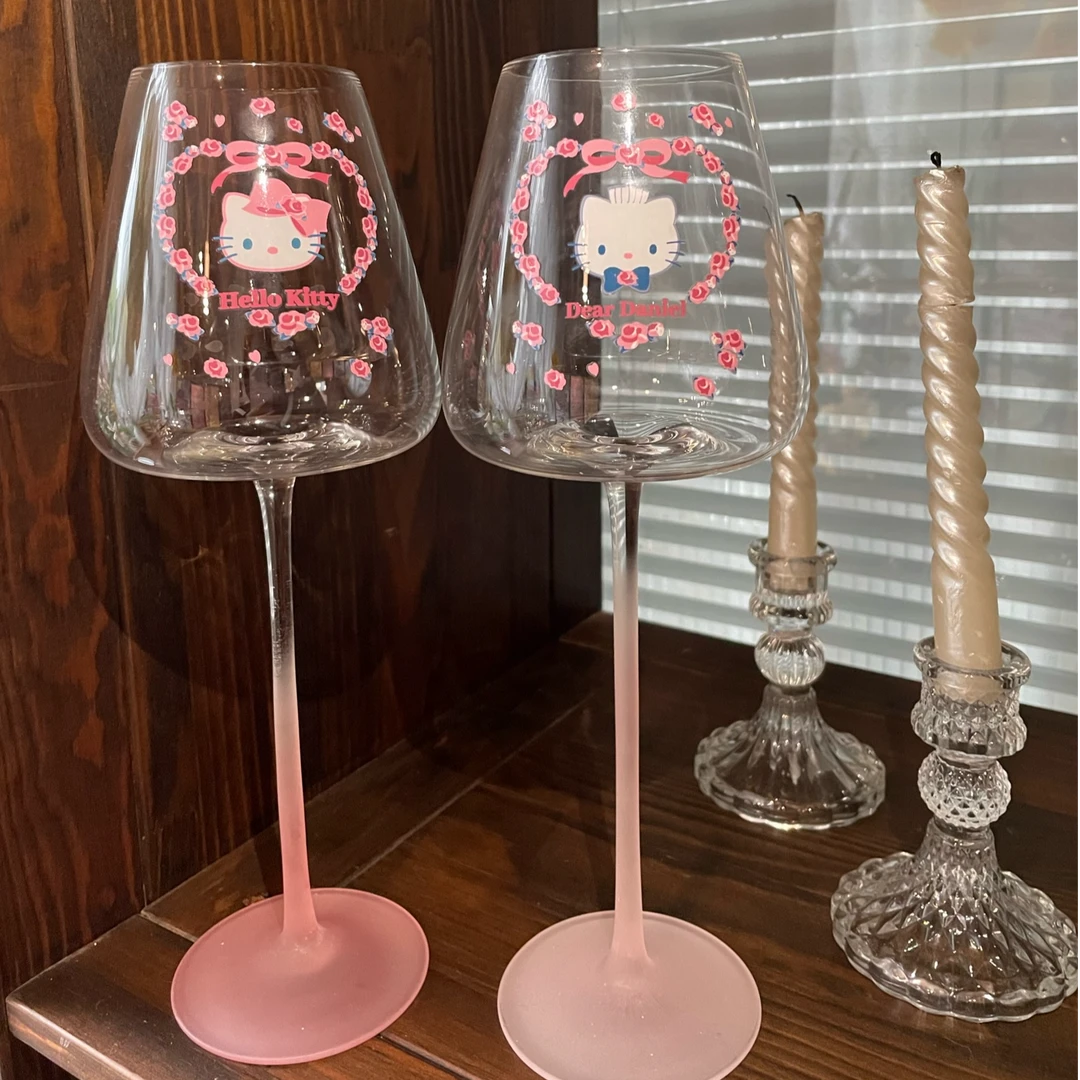 Kitty红酒杯情侣高脚杯复古玻璃杯可爱香槟杯结婚礼物葡萄酒杯