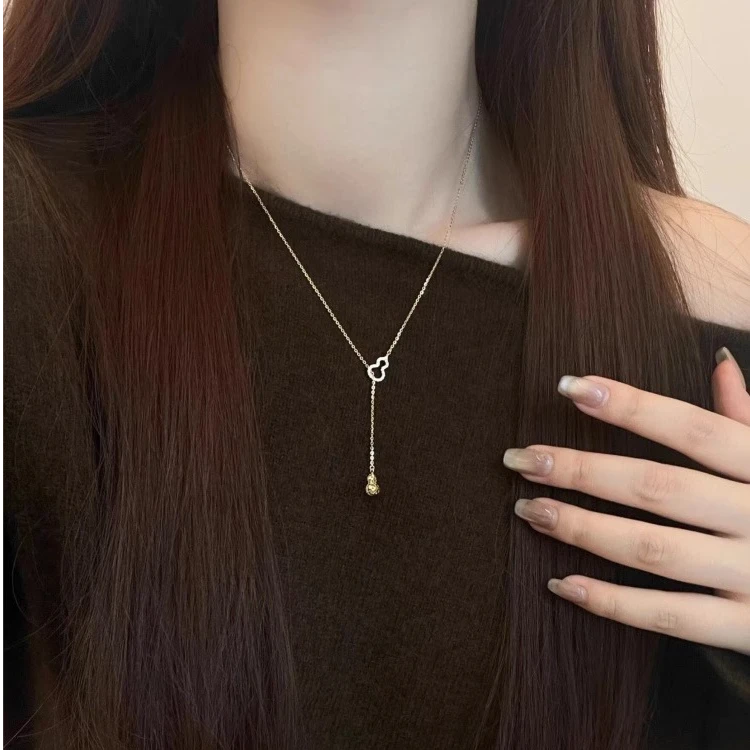 坠链均足银合成锆石 999纯银葫芦项链女流苏葫芦吊坠生日礼物