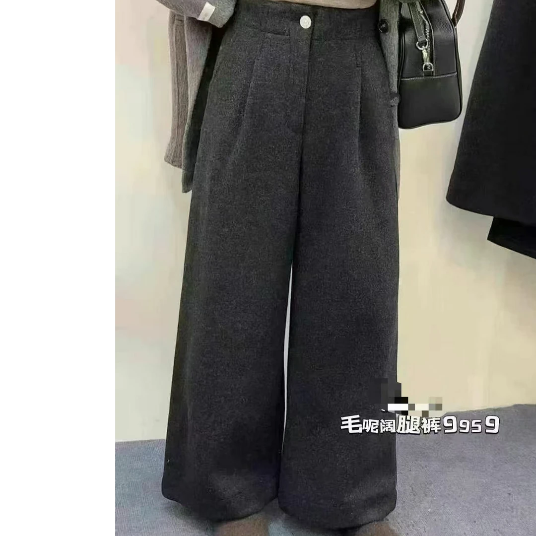 【李姑娘专属】9959冬季潮款加绒毛呢九分阔腿裤百搭显瘦高腰加厚