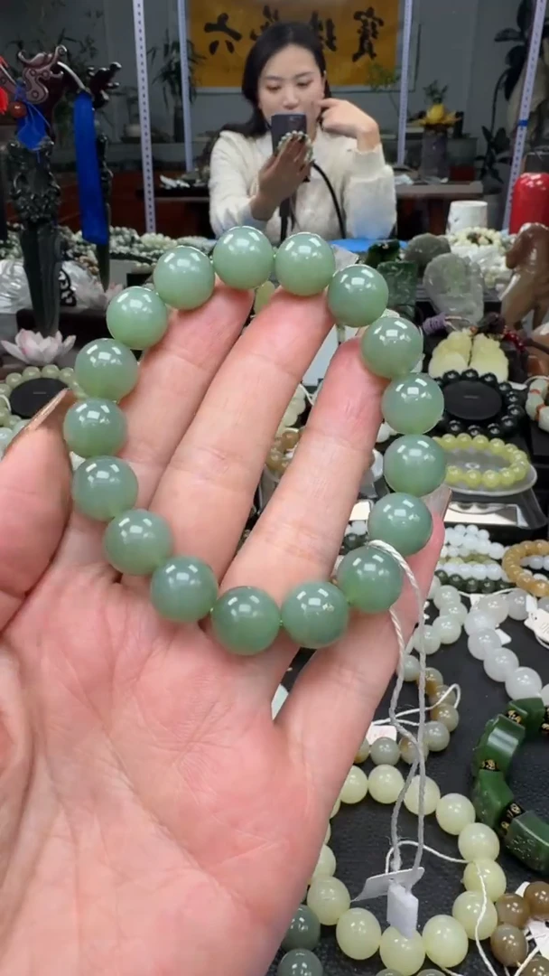 未镶嵌手串和田玉俄罗斯粉绿 碧玉卡12