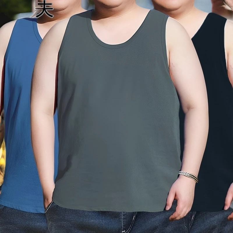 潮流大胖子纯色加肥加大码无袖背心男装大号200-320斤运动打底衫