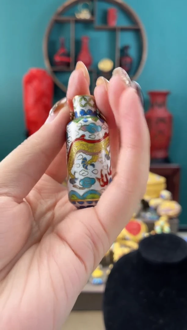 景泰蓝小瓶龙吊坠白色大