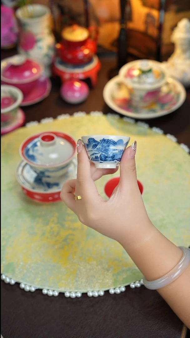 雨香斋景德镇手工手绘山水主人杯