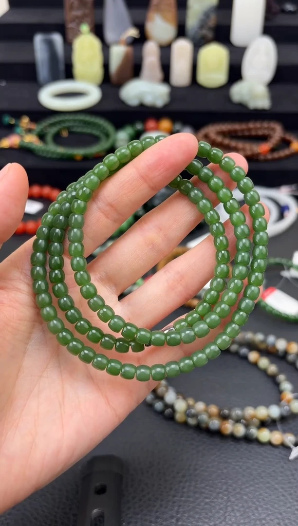 未镶嵌和田玉挂件6mm碧玉极限弧108