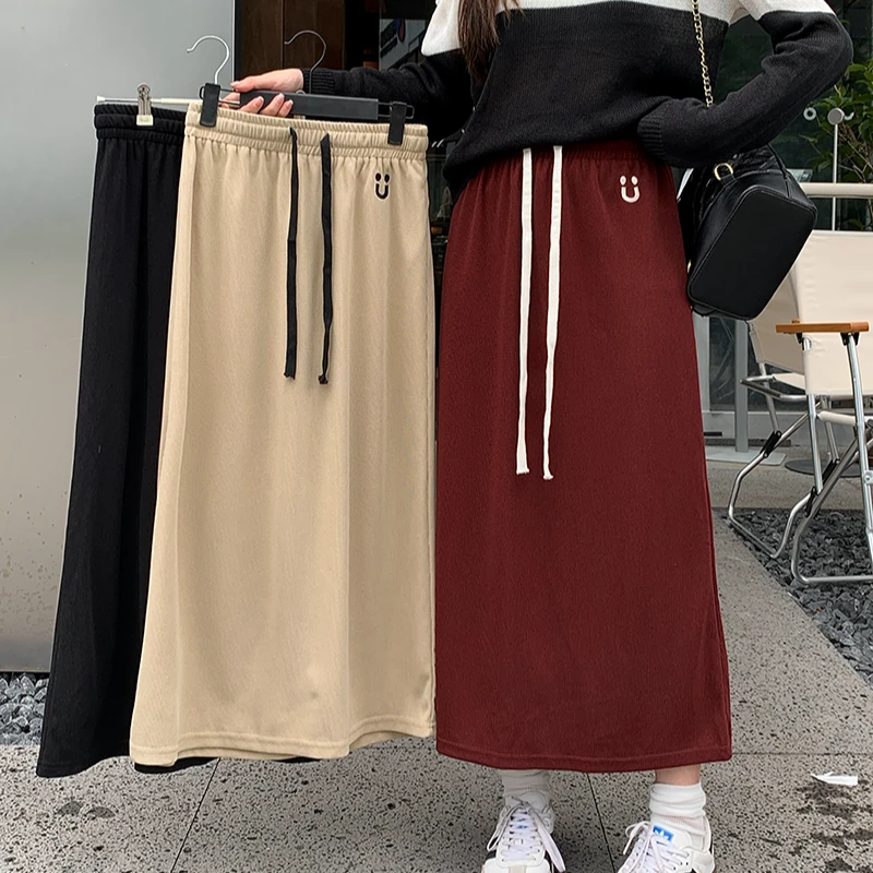 【涵胖胖】Q秋款胖mm大码女学院风甜美设计感刺绣松紧腰半身裙20255