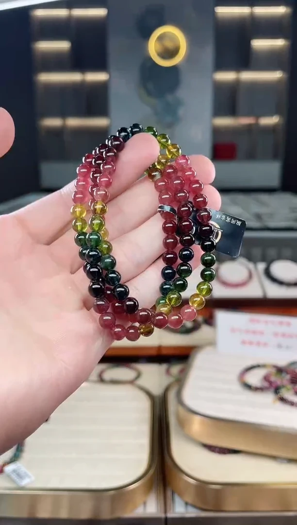未镶嵌冰透体老矿碧玺彩虹三圈手串6mm+碧玺多样性发一条xion