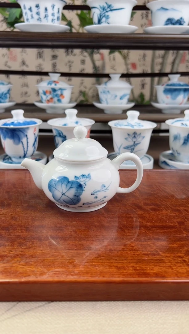微瑕荷叶手绘茶壶