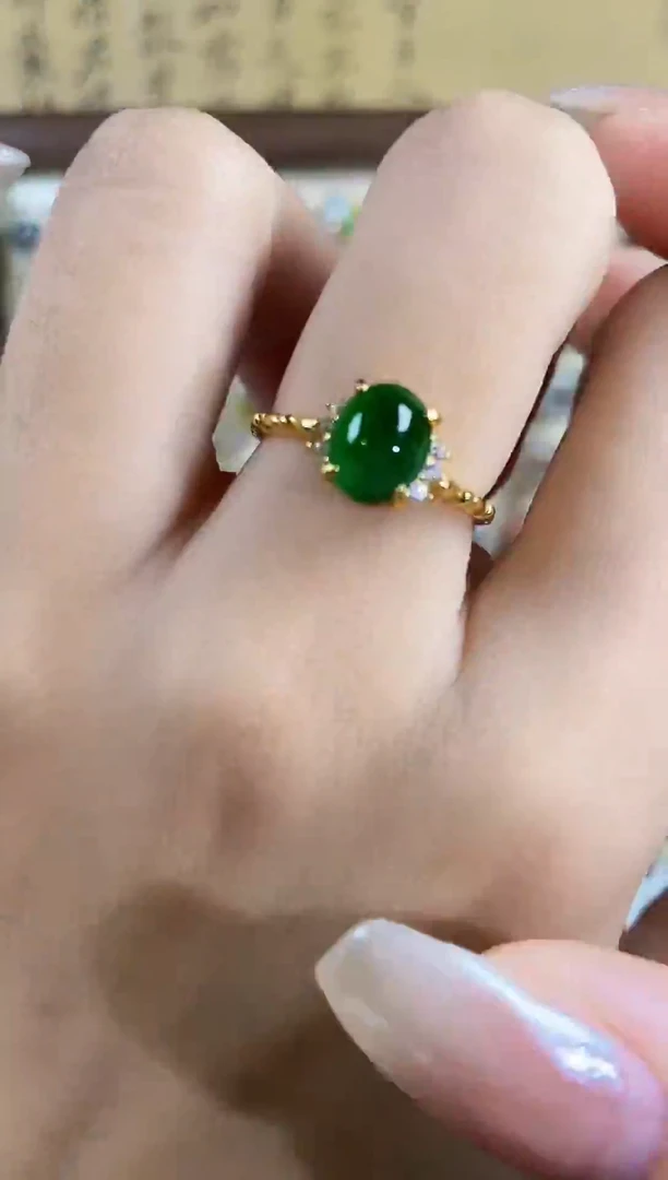 银S925镶嵌戒指翡翠 天然A货翡翠9