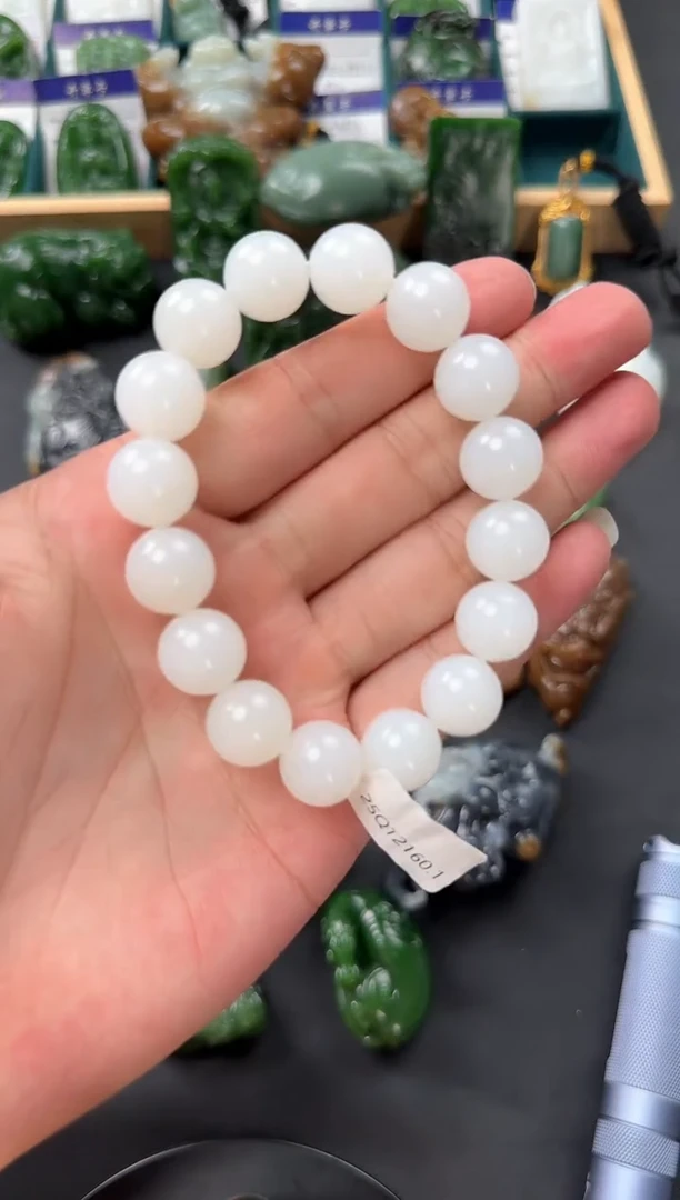 未镶嵌手串和田玉白玉卡14mm