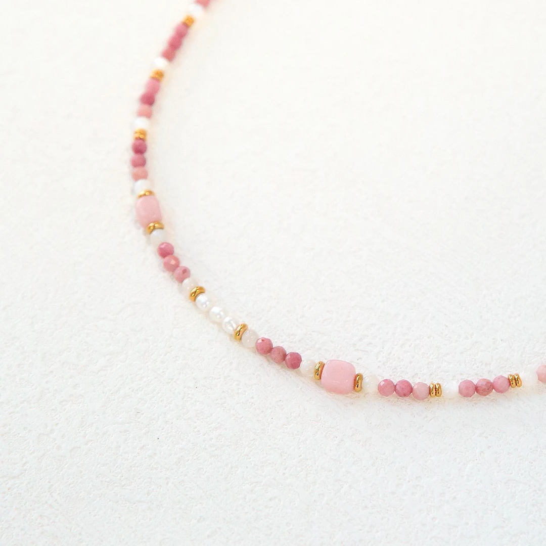 【野蔷薇】小众设计百搭气质首饰女款粉色珍珠红纹石项链SGS0057