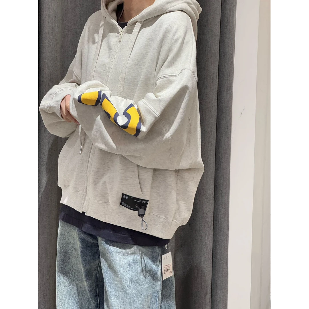 8508春款纯棉袖口发泡印花连帽卫衣开衫休闲百搭春秋季宽松