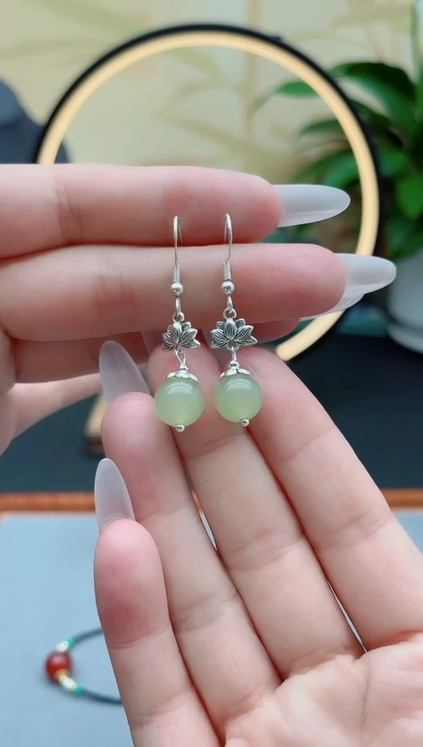 东陵石银S925镶嵌耳饰6512