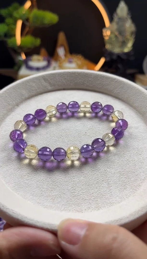 未镶嵌手链水晶天然紫黄圆珠切面手串