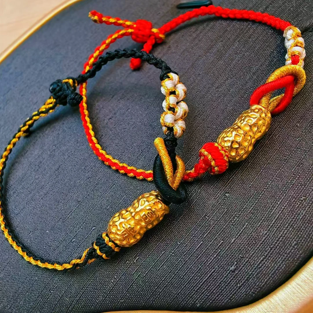 100#足金999黄金花生黄金富贵花生好事发生红绳编织（多样性发一）