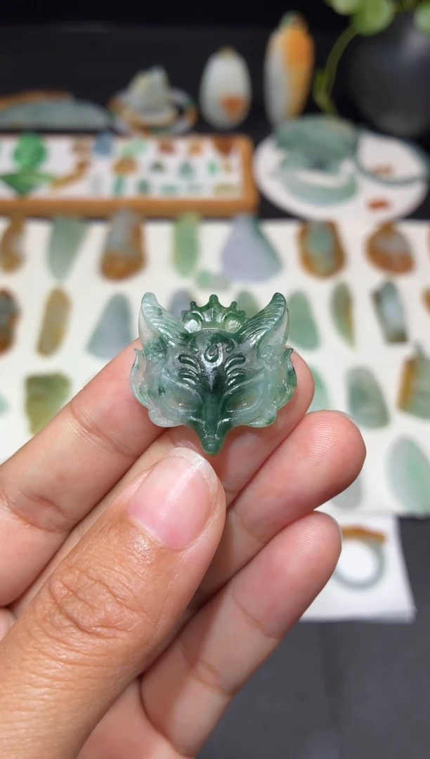 未镶嵌定制翡翠狐狸面具