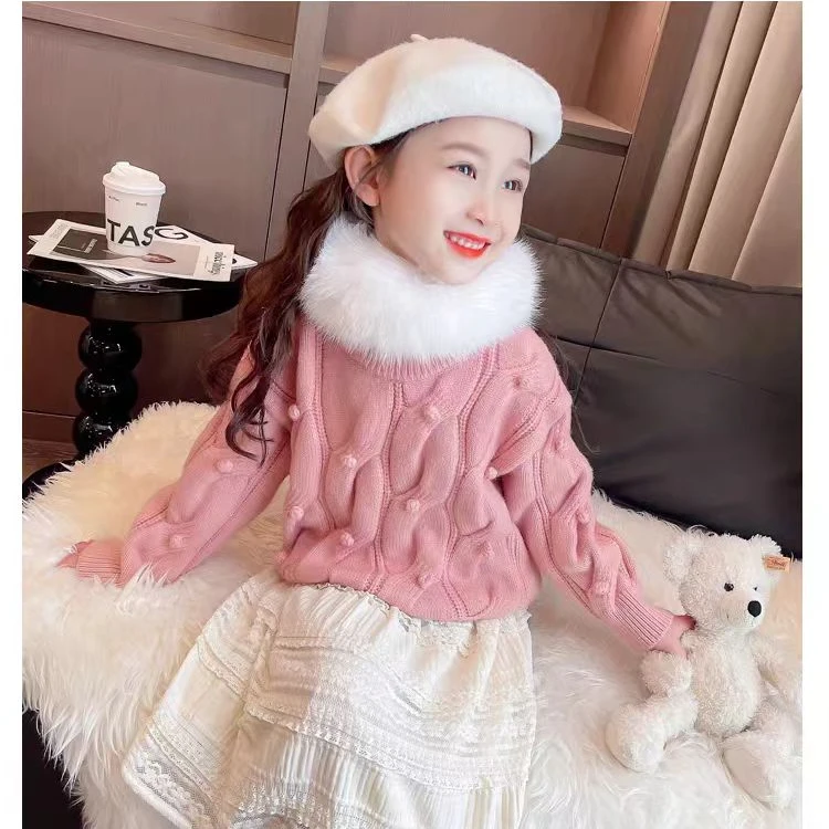 6176粉色杏色毛衣秋冬季新款儿童冬款针织衫小女孩宝宝洋气打底衫