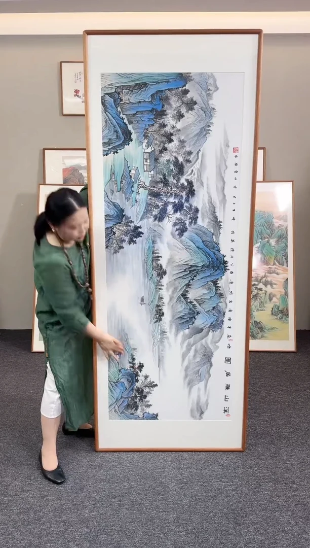 国画溪山雅居图210*80手绘作品