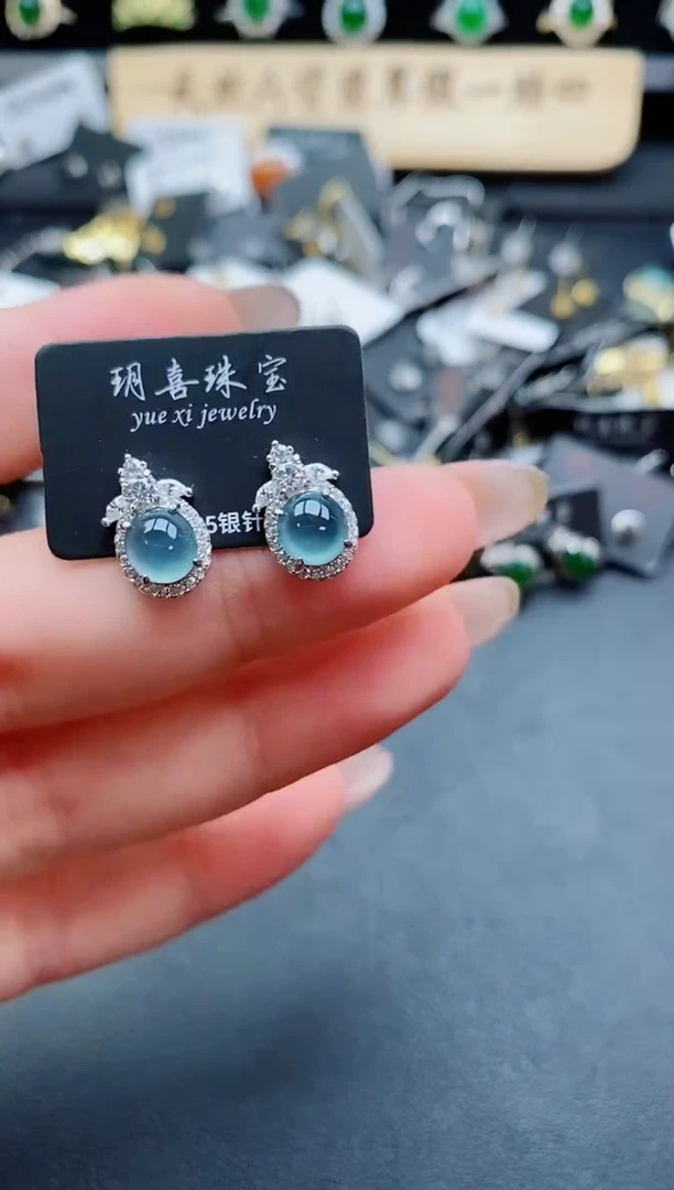 银S925镶嵌翡翠耳饰508
