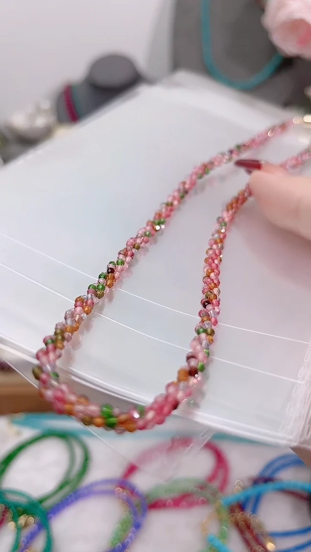 颈饰银S925镶嵌尖晶石粉麻花39.9