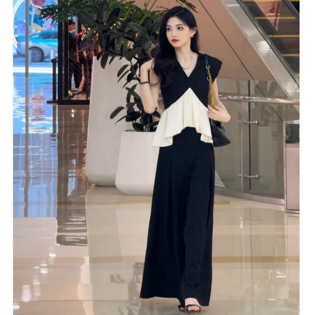 CHUCHU黑色洋气小众气质女款上衣XMZH8385夏季显瘦时尚休闲拼接感