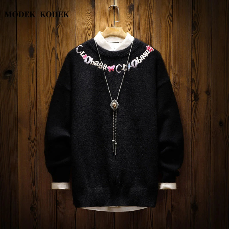 MODEK KODEK秋冬新款男士刺绣保暖毛衣高品质潮牌慵懒风圆领长袖