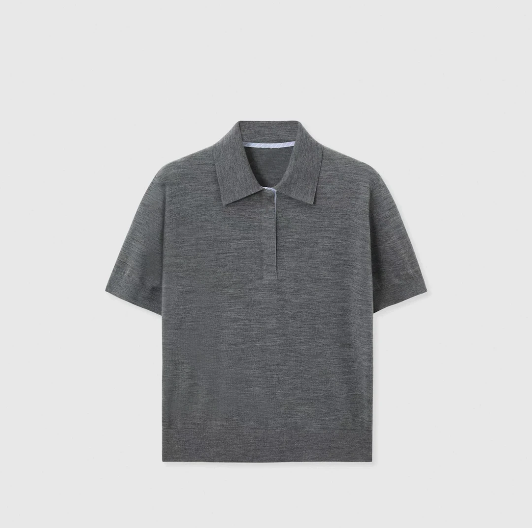 MIU撞色知识分子风复古POLO针织衫真丝羊毛特种纱混纺清凉薄短袖