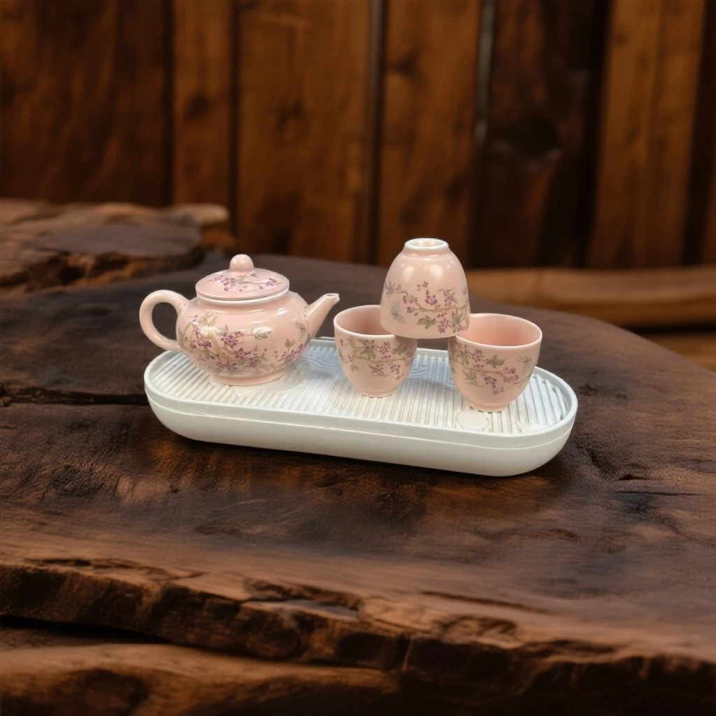粉色紫藤花一壶三+茶盘杯户外便携式家用旅行茶具