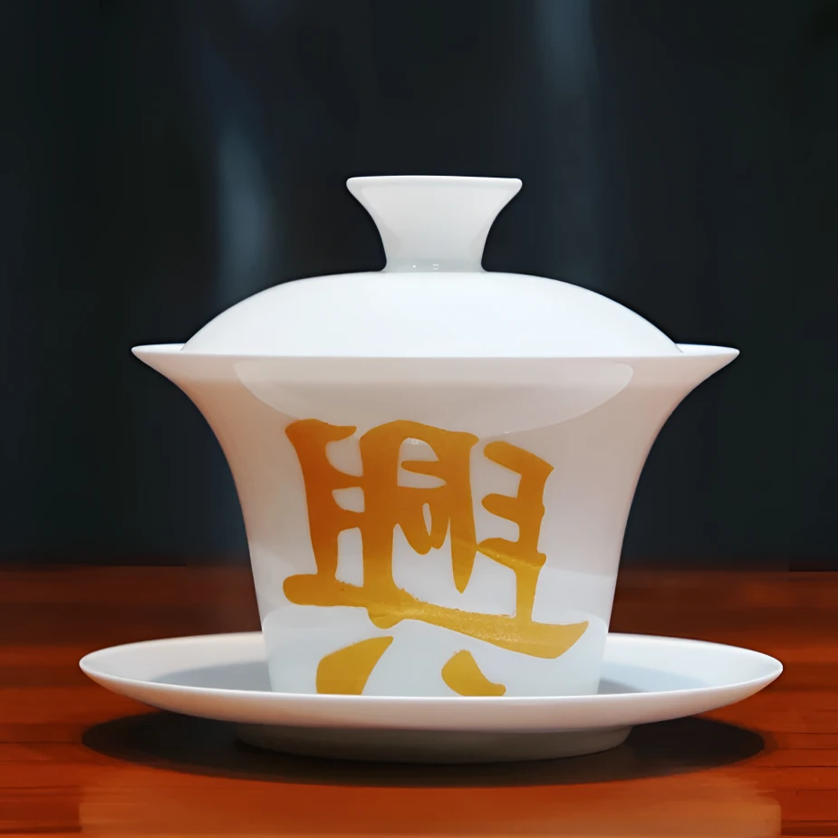 潮州骨瓷兴興马蹄盖碗三才手工陶瓷防烫泡茶中式茶具茶盖碗瓷盖碗