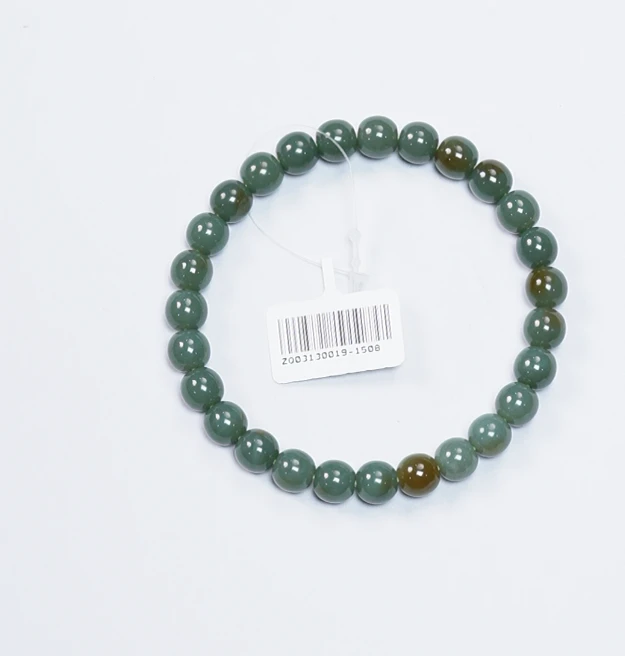 【吉玉0019-1508】新疆和田玉手串青玉山改子7.5x8mm