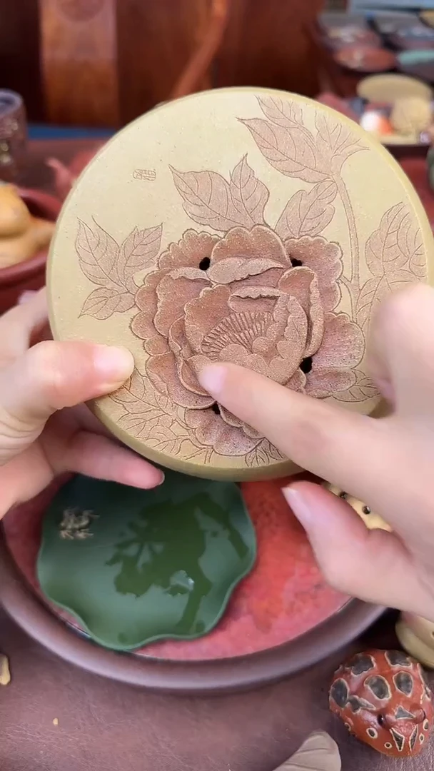 紫砂茶宠紫砂牡丹壶承