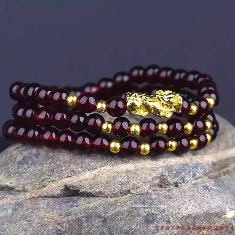 招财纳福民族风三圈红貔貅手链B04