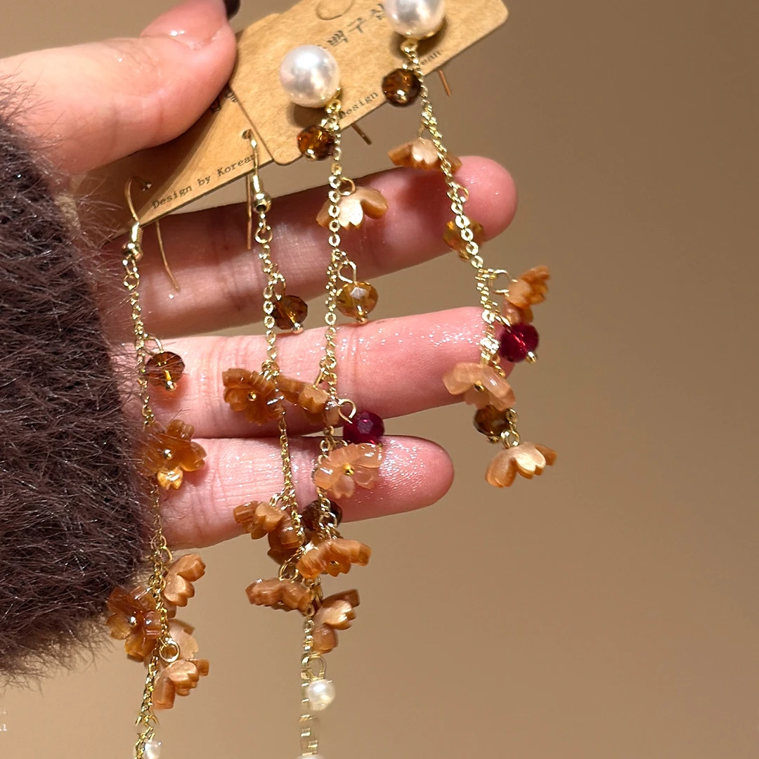 赏花游秋 美拉德气质花朵流苏耳环女新款高级感桂花耳钉耳饰7130