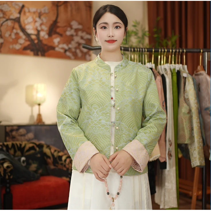 【翠云山】长袖休闲百搭提花新中式双面穿翠云山上衣