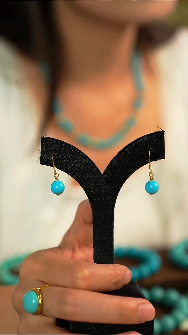 银S925镶嵌绿松石圆珠耳坠精美